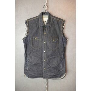 RGT Denim Vest Mens Large Frayed Sleeveless Jean Jacket‎ Button Up
